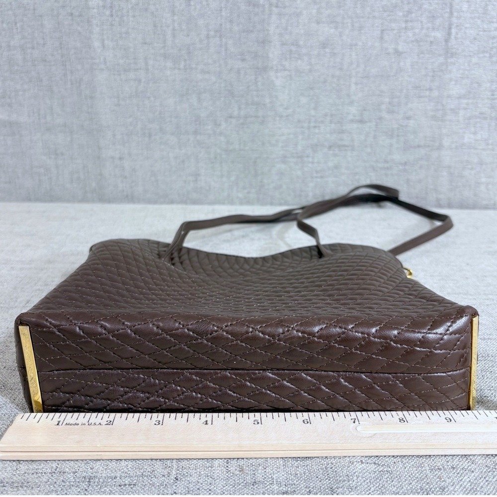 Bally Vintage Brown Quilted Leather Shoulder Bag Gold Hardware Made in Italy - Picture 5 of 12